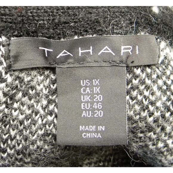 Tahari Wool Blend Cardigan Coat Black White Windowpane Longline‎ Open Front 1X - Picture 5 of 8